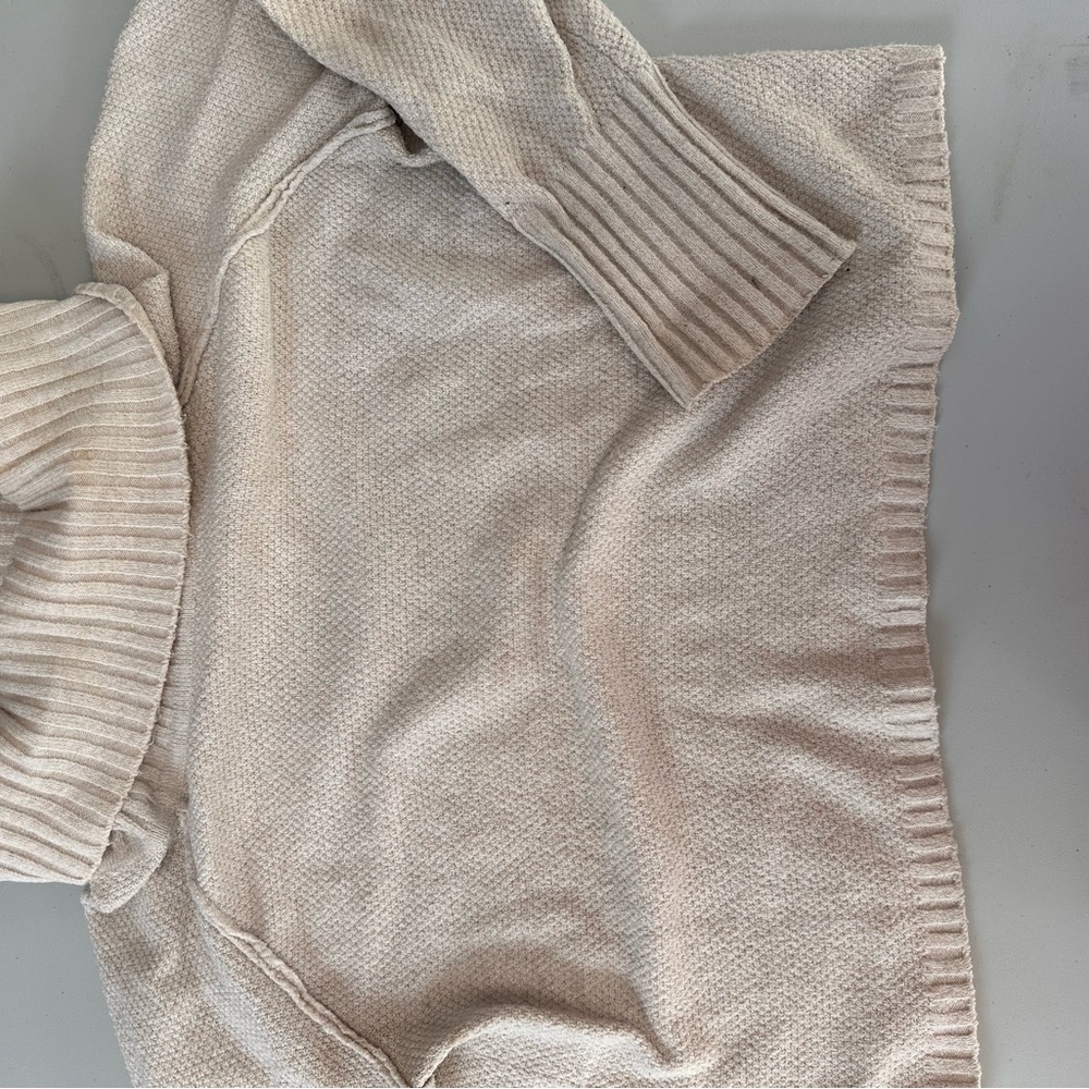 Cream Cowl Neck Sweater with Ribbed Detailing